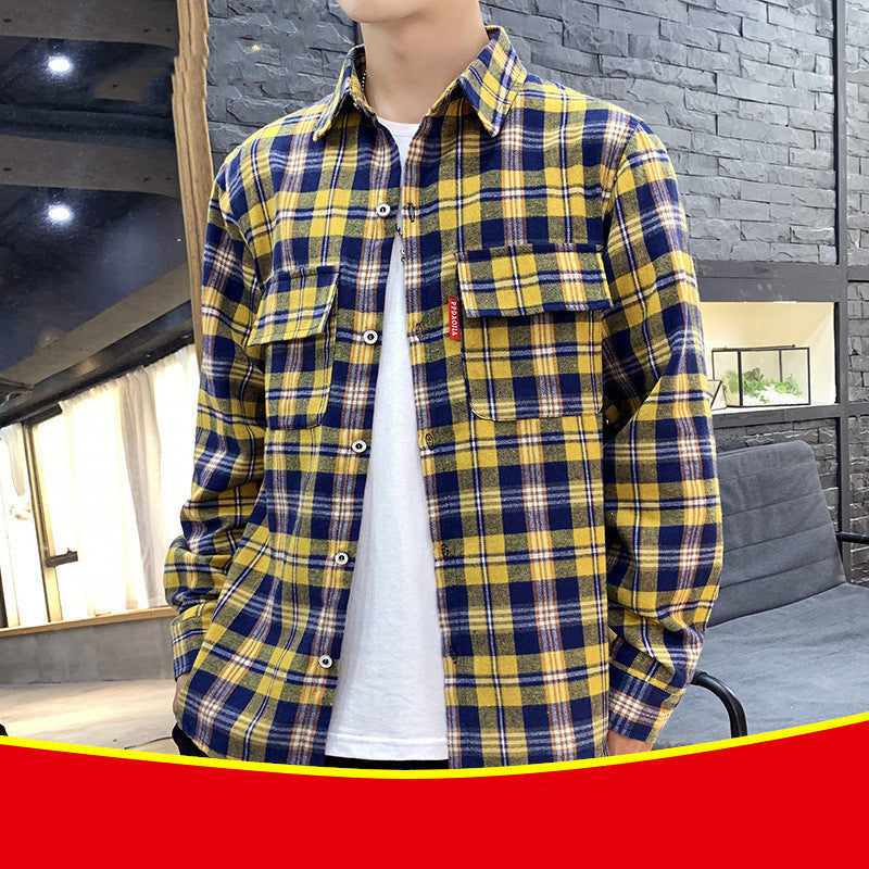 Long Sleeve Shirt Plus Size Casual Student Plaid Shirt