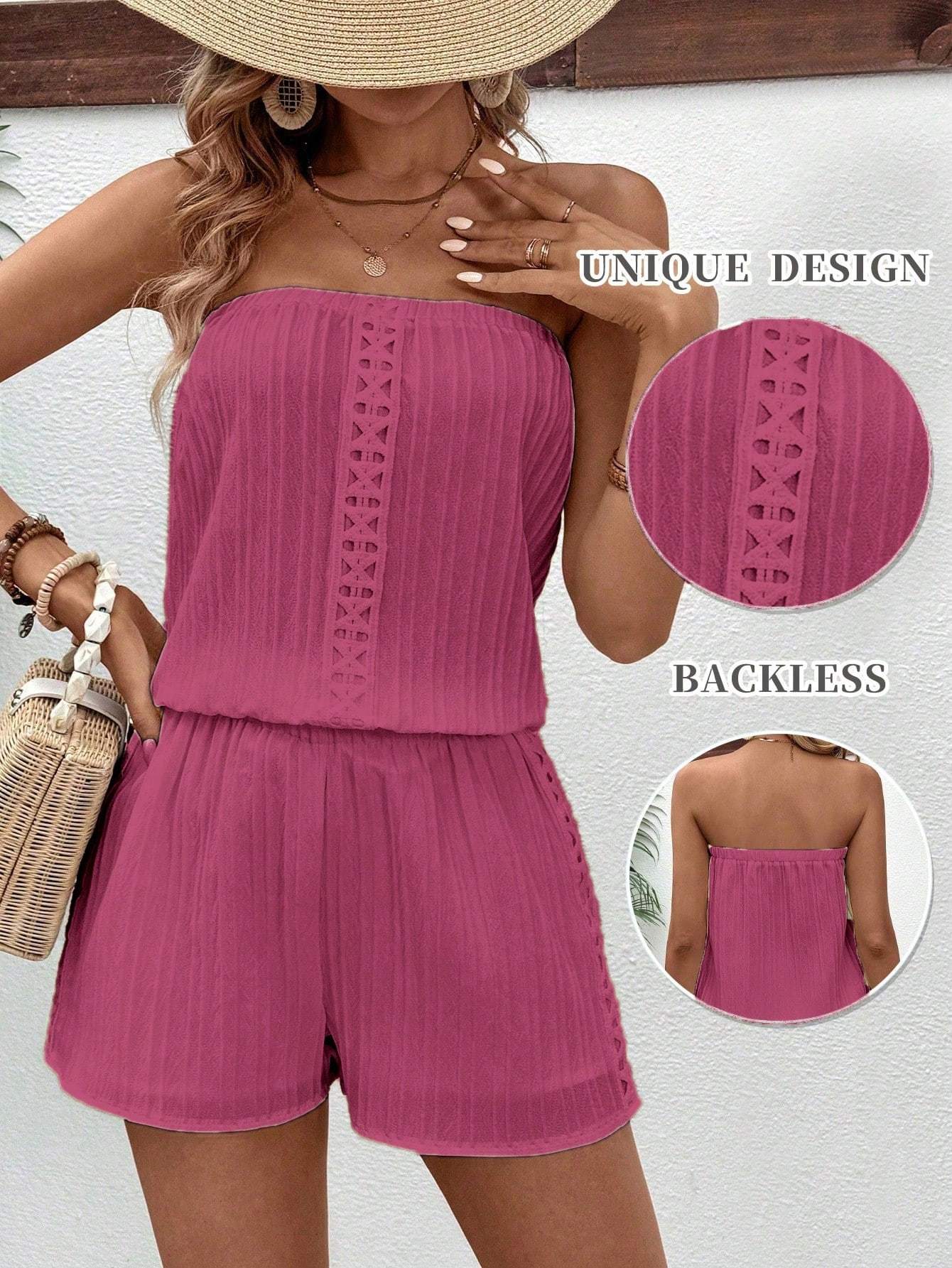 2pcs Solid Color Casual Tube Top And Shorts Set
