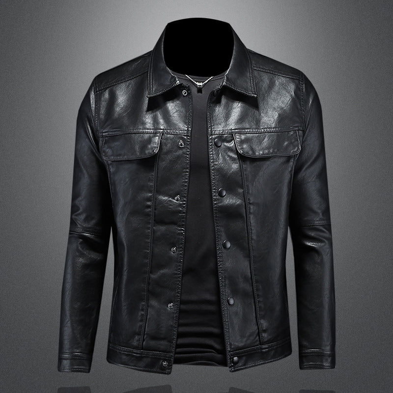 Men's Lapel Motorcycle Leather Coat