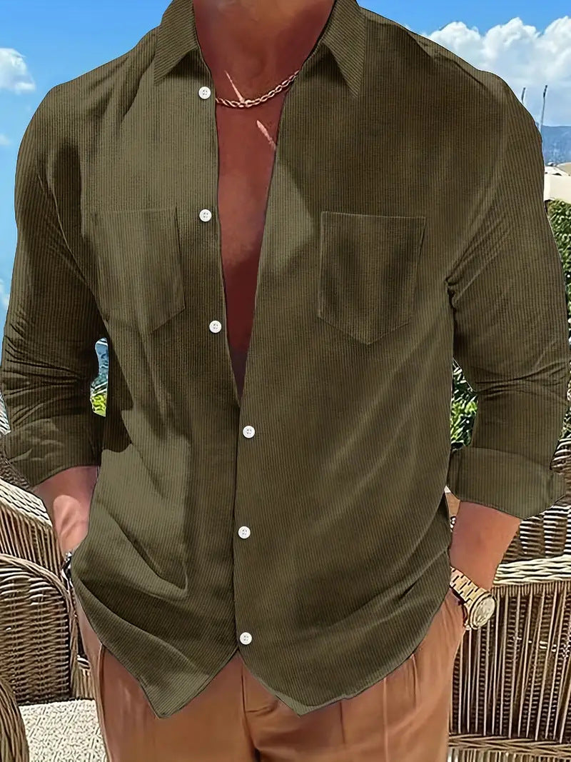 Vertical Striped Shirt Long-sleeve Solid Color Casual