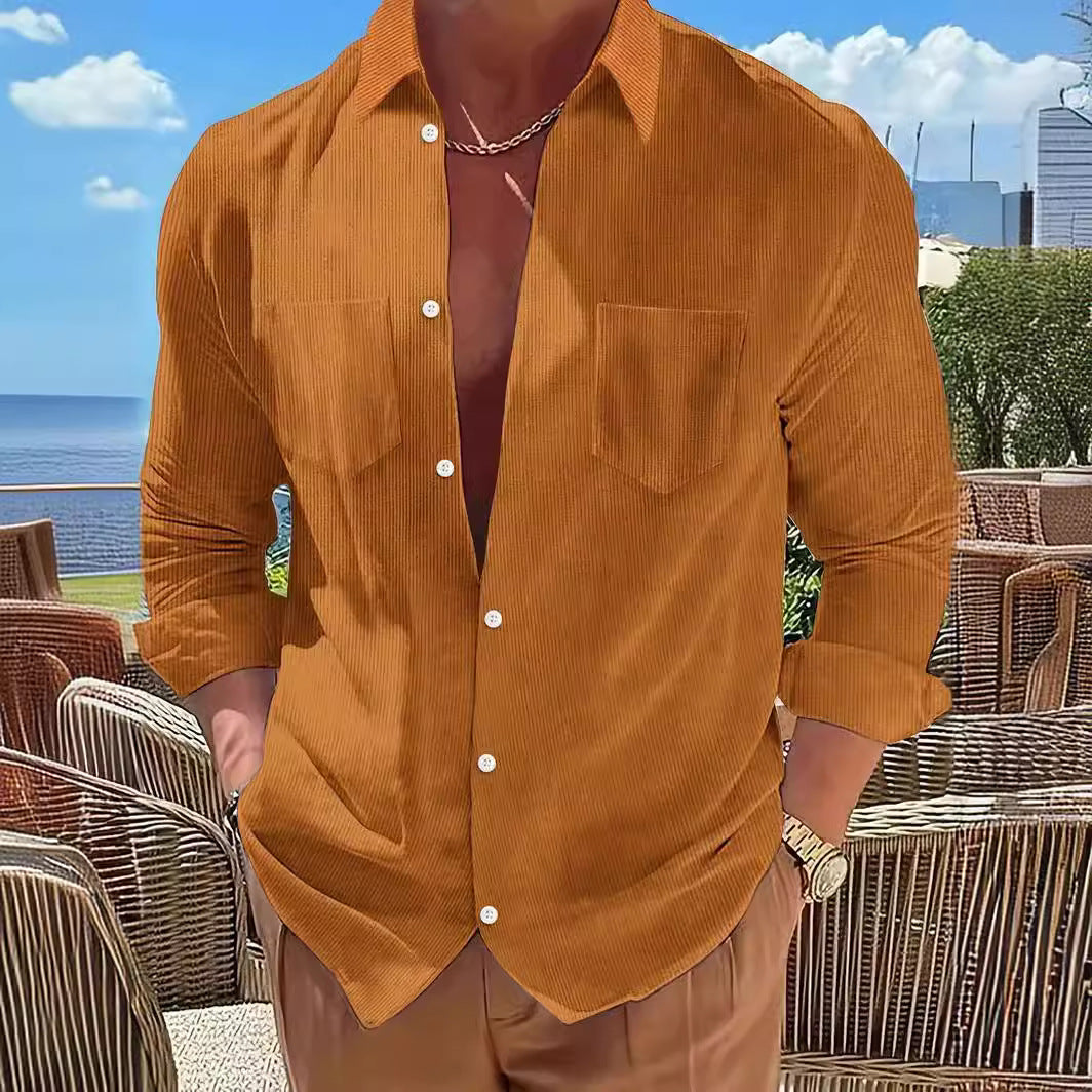 Vertical Striped Shirt Long-sleeve Solid Color Casual