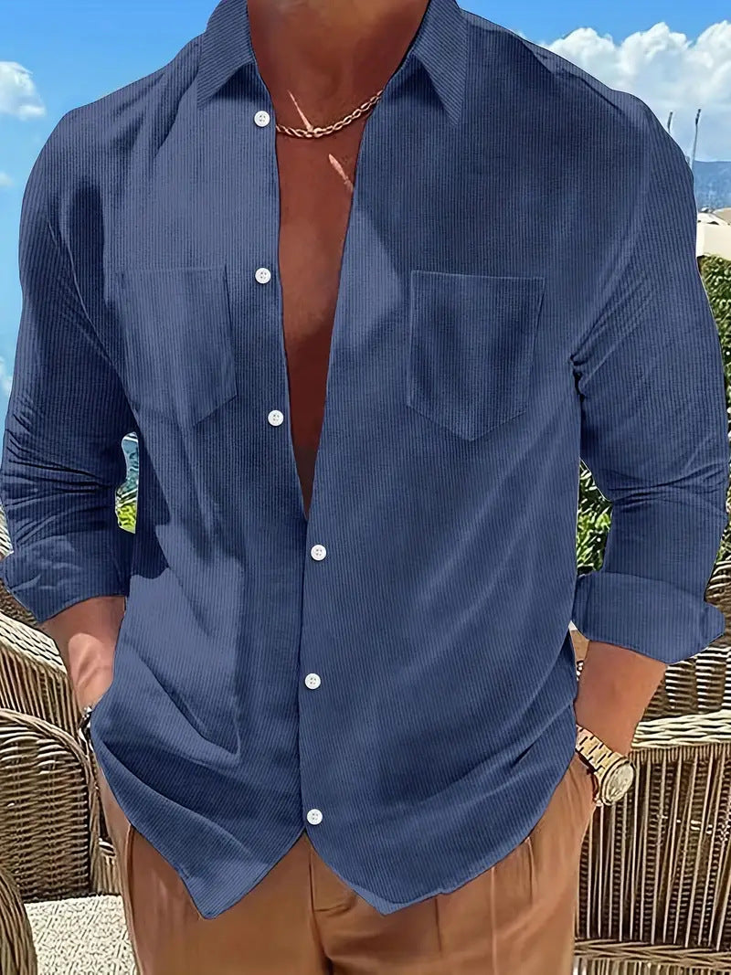 Vertical Striped Shirt Long-sleeve Solid Color Casual