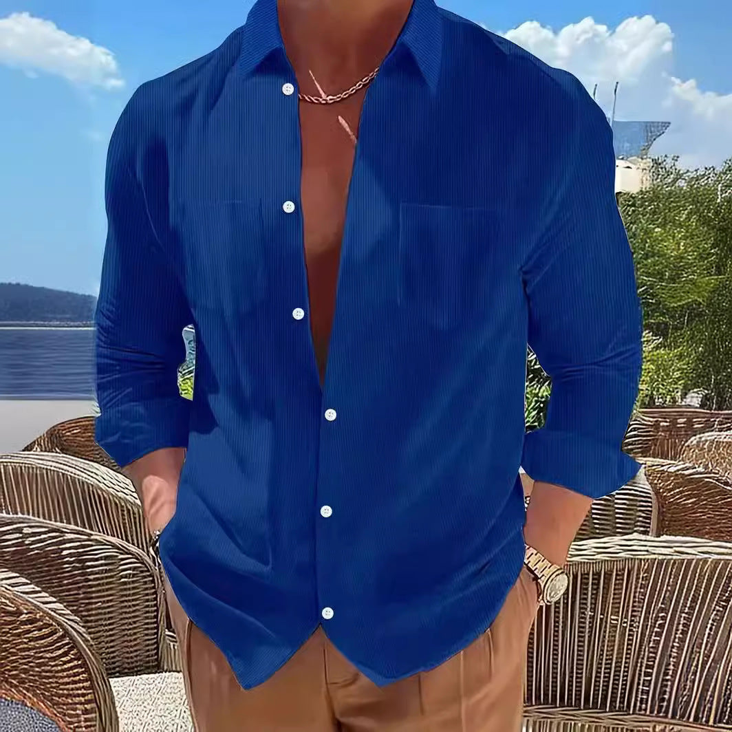 Vertical Striped Shirt Long-sleeve Solid Color Casual